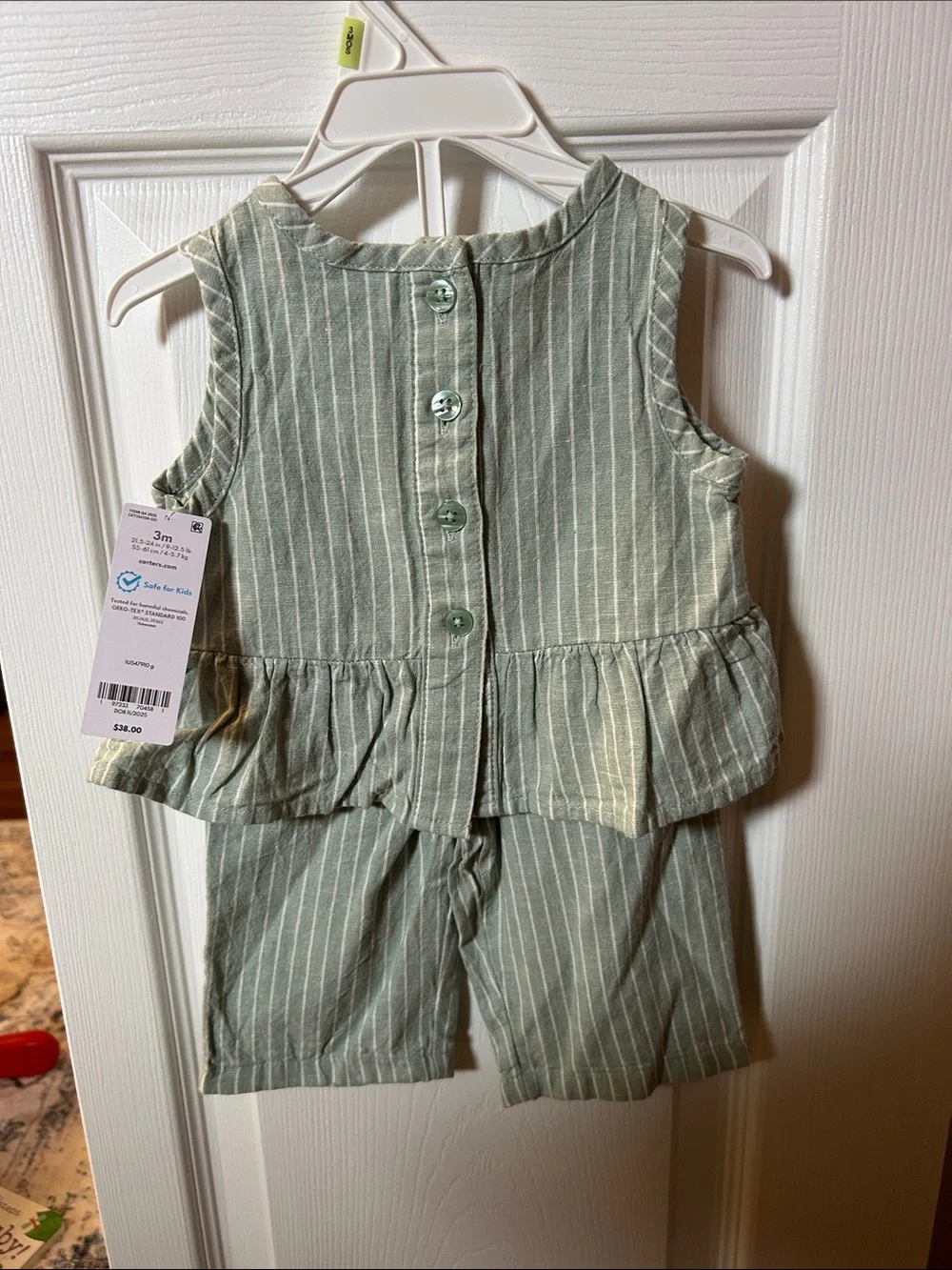 Carter's Green and White Striped Baby Pajama Set